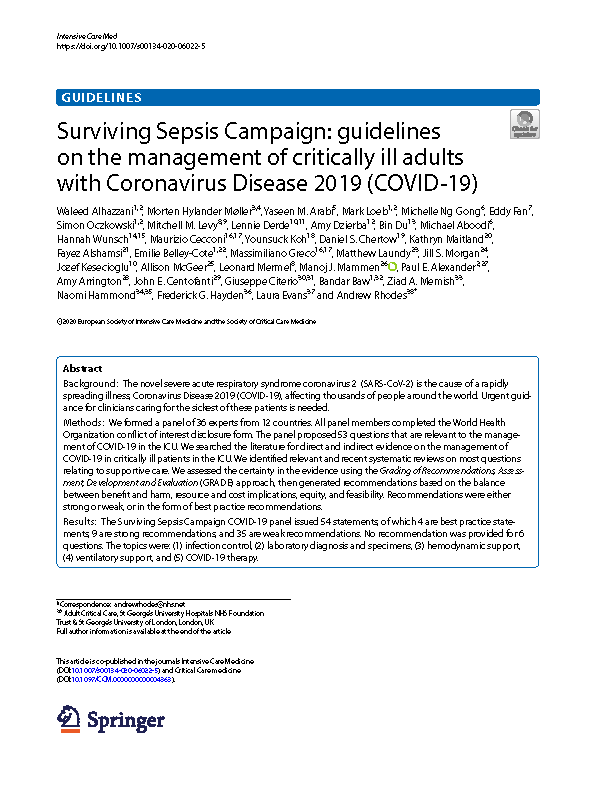 Surviving Sepsis Cam
paign: guidelines on the management of critically